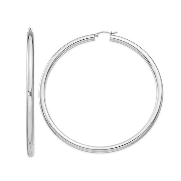 Sterling Silver Jumbo Hoop Earrings 3 Inch (4.0mm thick)